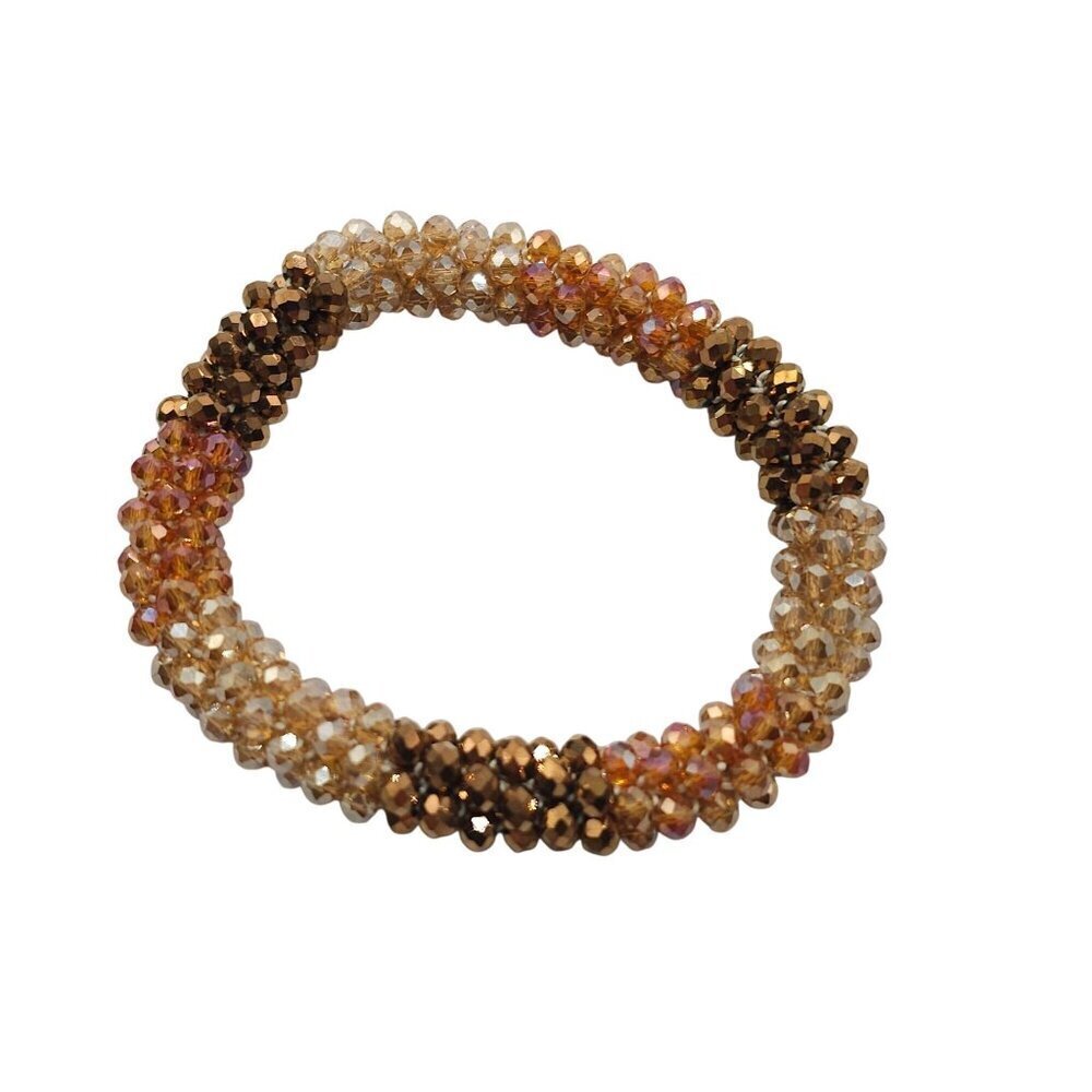 Orange Brown Titanium Crystal Rondelle Stretchy Bracelet
